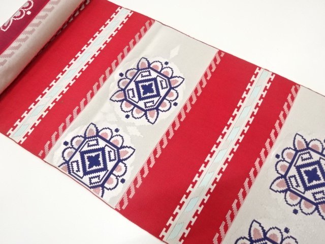JAPANESE KIMONO / ANTIQUE FLOWER PATTERN WOVEN / HORIZONTAL ROWS / EIG